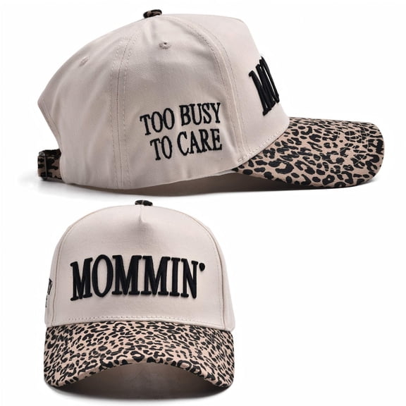 Women's "Mommin" Embroidered Trucker Hat, Retro Two Tone Ponytail Baseball Cap, Adjustable Snapback Dad Hat for Casual, Outdoor, and Great Gift for Mom Beige