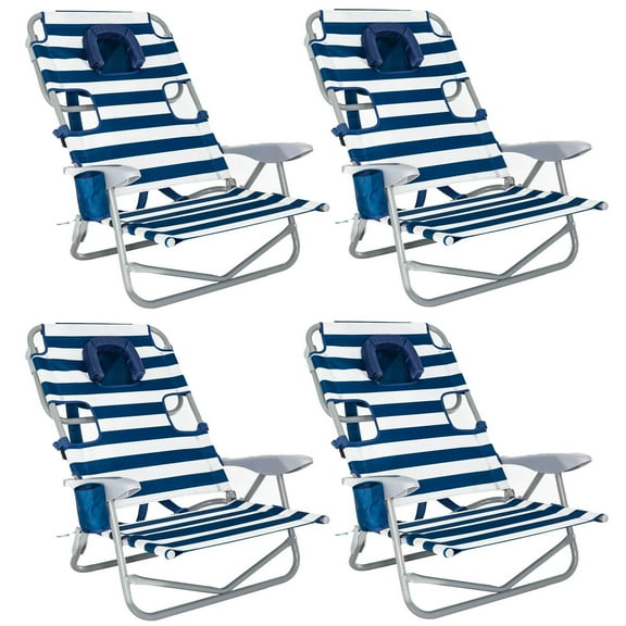 Ostrich On-Your-Back Outdoor Lounge 5 Position Recline Beach Chair (4 Pack)