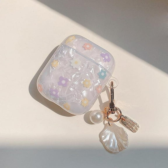 AirPods Case Floral, Caselix Cute Pearl Women Apple Airpods 2nd Generation Cover Case Protective Shockproof with Keychain for Apple AirPods Gen 2 Charging Case