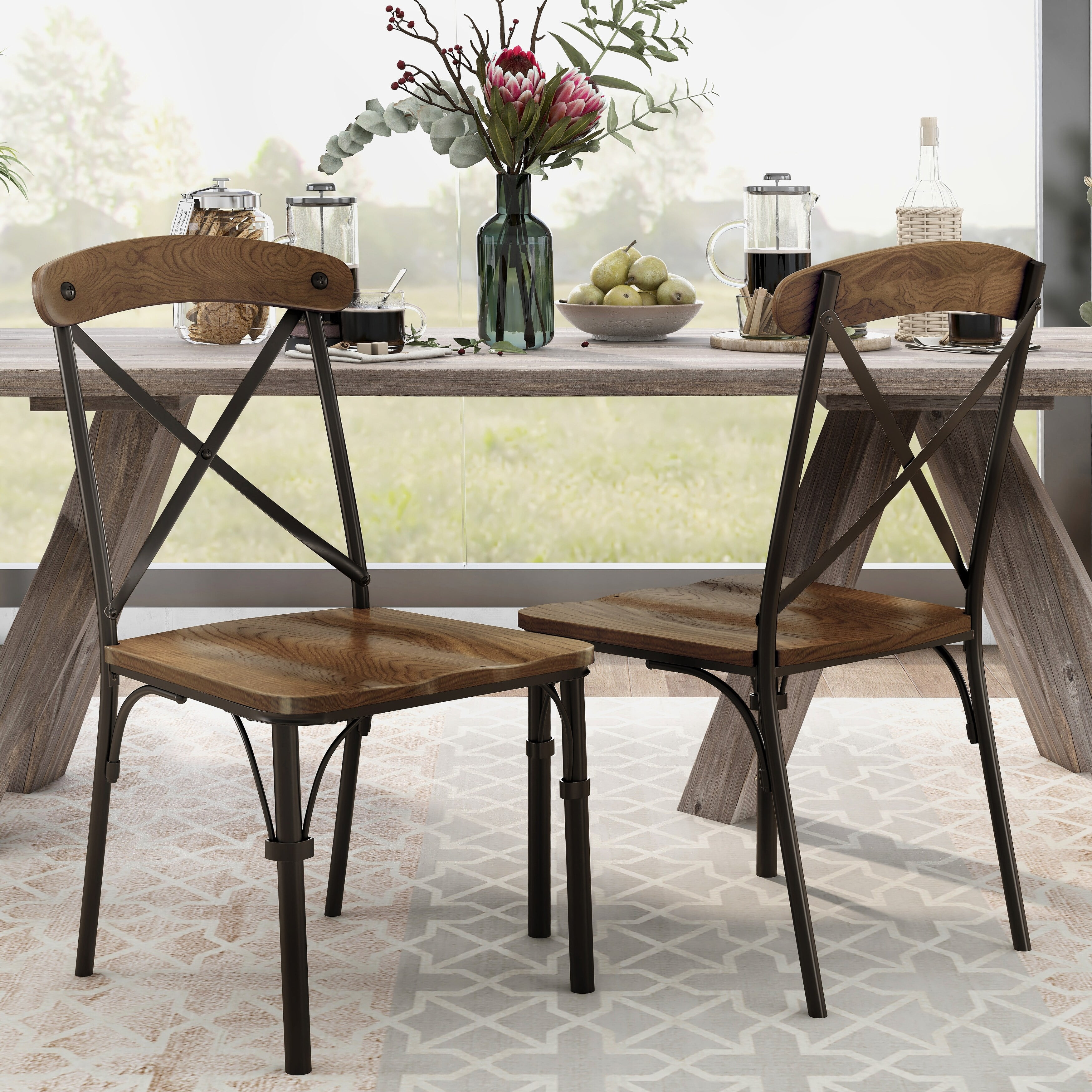 Furniture of America Tel Industrial Rustic Metal Dining Chairs (Set of