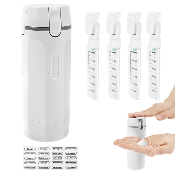 4-in-1 Travel Bottles for Toiletries, Leak-Proof Pump Dispenser Set 4 x 1oz (30ml) Travel Shampoo Containers for Carry on, Gym, Vacation (White)
