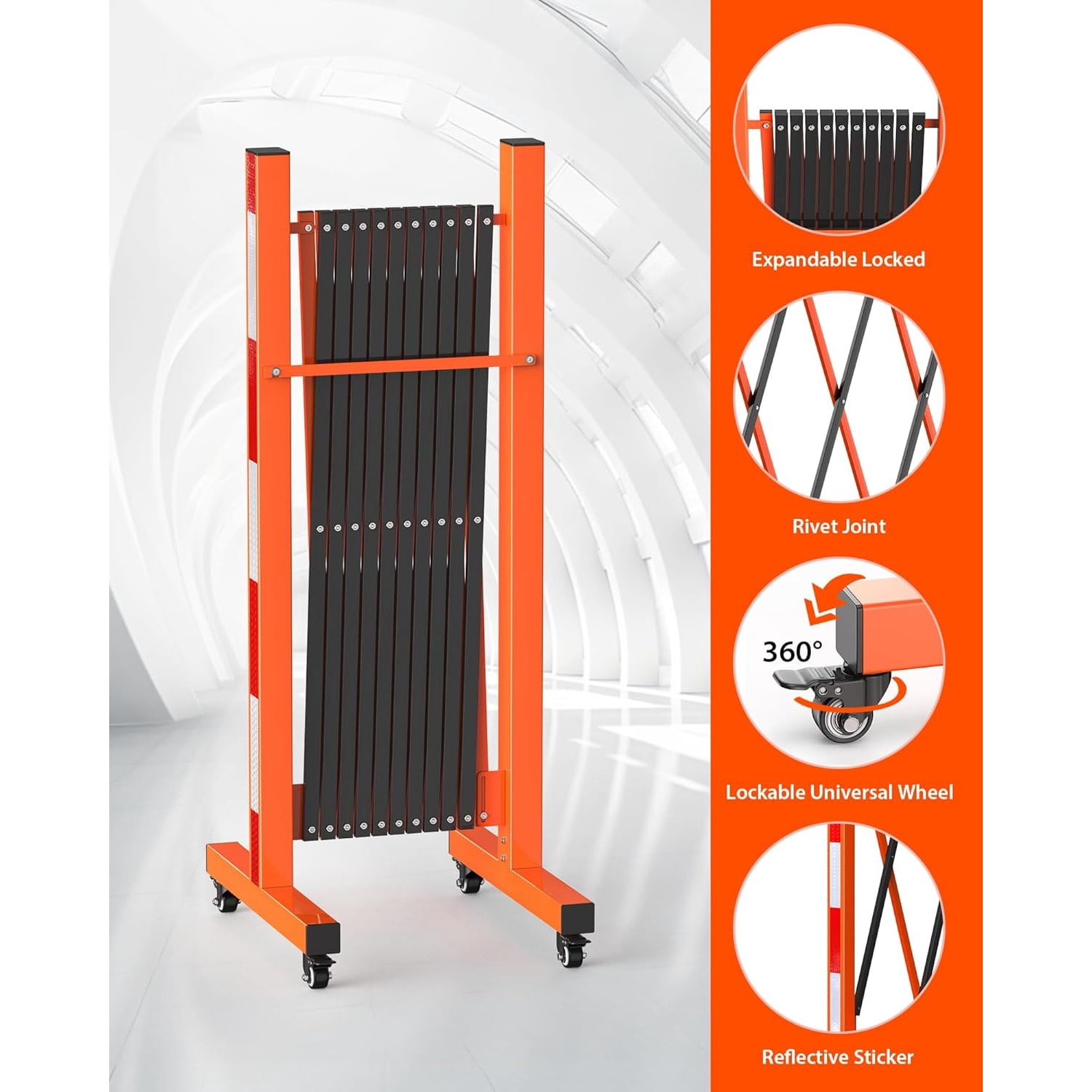 Easily Assembled Metal Expandable Barricade Gate,16FT Folding Safety Barrier Gate,Outdoor Flexible Mobile Barrier Gate,Orange
