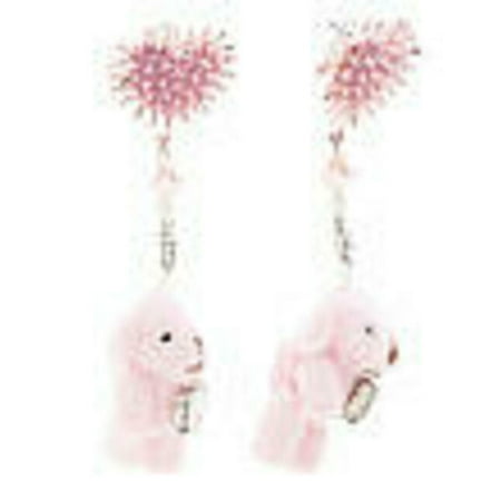 Betsey Johnson Crystal Spikey Pave Heart Pink Fuzzy Teddy Bear Drop Earrings