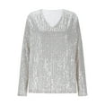 thumbnail image 4 of Busydd Sequin Tops for Women Trendy Loose V Neck Womens Tops Casual Comfortable Solid Color Women's Long Sleeve Tops L, 4 of 7