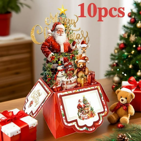 10-Pack 3D Explosion Christmas Greeting Cards - Festive Santa/Snowman Motifs, Premium Craftsmanship, Handwritten Space, Christmas Holiday Gift for Friends Family, Walmart Holiday Cards