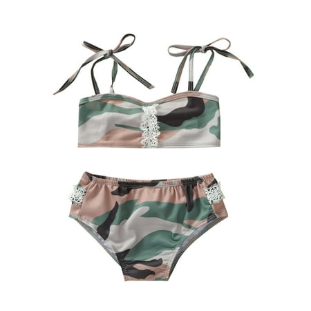 

Toddler Casual Girlscamou Flage Print Holiday Green 2pcs Swimwear Swimsuit Bikini 3-6 Months