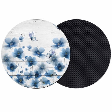 Navy Blue Floral Coasters Set of 2 Absorbent Coasters for Drinks Spring Flowers Butterflies Wooden Coaster for Desk Coffee Table Protection Home Decor House Warming Gifts 4