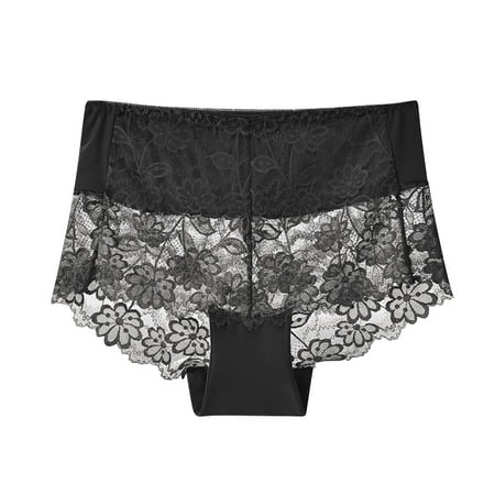 uublik High Cut Briefs for Women Seamless Boxer Briefs Full Coverage Soft Stretch Boxer Shorts Lace Underwear Black