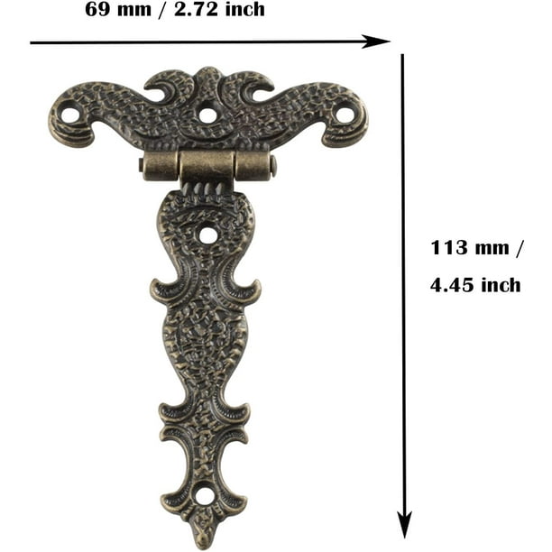 Antique Folding T-Hinges, Bronze Decorative Hinges Retro Carved Hardware  for Doors Cabinet Cupboard & Jewelry Box 