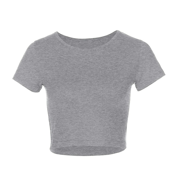 Daznico Womens Tops Women's Summer Short Sleeve Cute Crop Tops Casual Basic  Round Neck Slim Fit Short T Shirts Summer Tops for Women Grey M