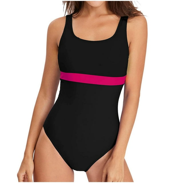 Maillot une Pièce pour Femmes, Maillot de Bain à Blocs de Couleur, Col Ras du Cou, Dos Échancré