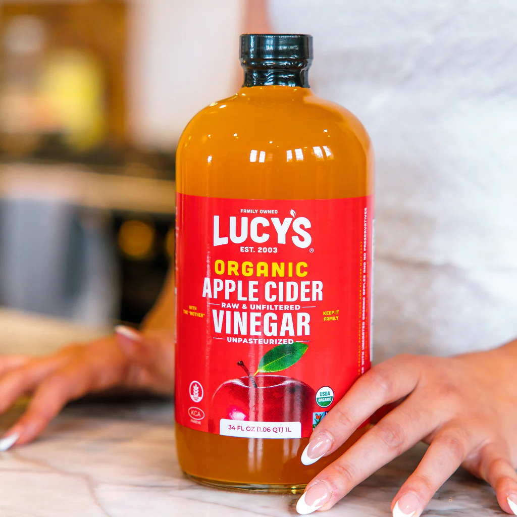 Lucy's Raw Apple Cider Vinegar Unfiltered Unpasteurized With The Mother Organic Non-GMO Glass Bottle 34oz