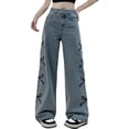 thumbnail image 2 of Girls Baggy Jeans Wide Straight Leg Elastic High Waisted Denim Pants Fashion Y2k Boyfriend Skater Streetwear 8-14Y Cute Jeans for School Girls, 2 of 5