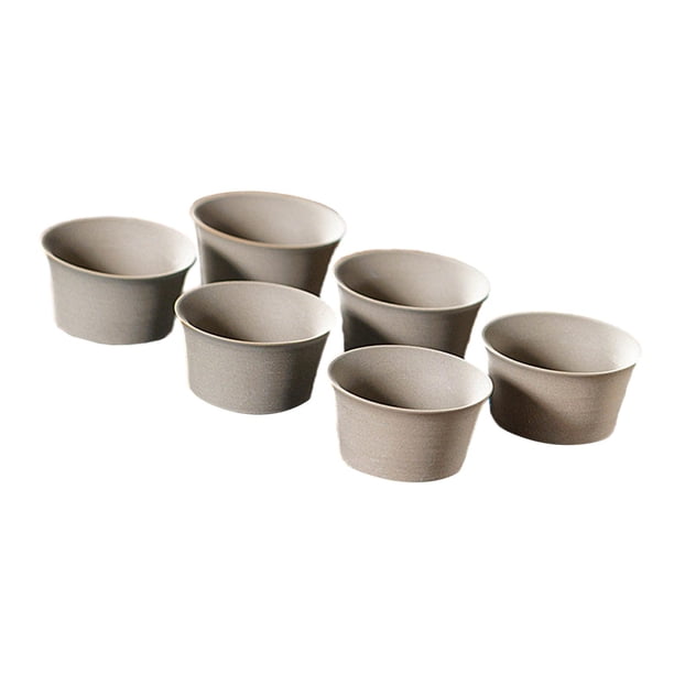 6 tazas de té de cerámica china, tazón de té de porcelana de 1.7 oz, multiusos Gris
