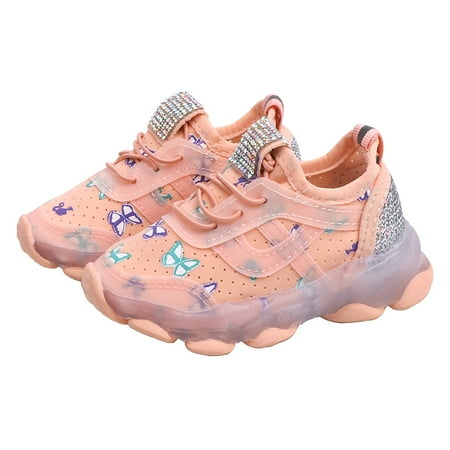 

Sneakers for Boys Children s Sneakers Butterfly Print LED Light Shoes Daddy Shoes Lacing Breathable Soft Soles(Pink 4.5-5Years)