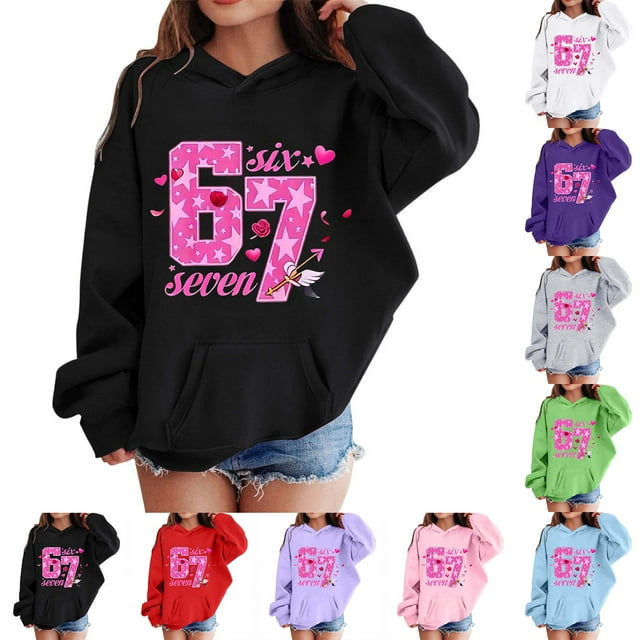 67 Niños con capucha Niñas 6 7 Meme Sudadera cómoda manga larga Suéteres divertidos 6 7 Número impreso Novedad manga larga con capucha Suéter de moda cómodo once once hoodie (Azul celeste,9-10 años)