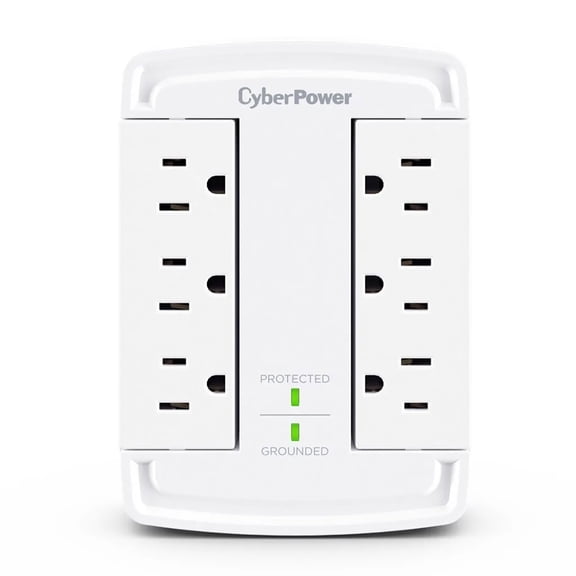 CyberPower CSB6WS 6-Outlet Essential Wall-Tap Surge Protector, White