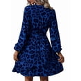 thumbnail image 4 of Leopard Glitter Dress Cheetah Ruffle Belted V Neck A Line Long Sleeve Elegant Casual Dress Blue L, 4 of 9