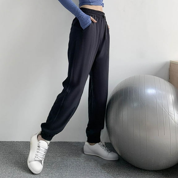 Women's Pants Under $10 With Pockets High Rise Staright Leg Solid Color Loose Sweatpants Girdle Feet High-waisted-drying Fitness Pants Running Casual Foot Yoga Pants