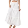thumbnail image 4 of FALDA MAXI A LINEA PARA MUJER INSPIRADA CHIC, CINTURA ALTA, VOLANTES, CAPAS, CINTURÓN, TEXTURA DE REJILLA, FALDAS LARGAS CASUAL M BLANCA, 4 of 6