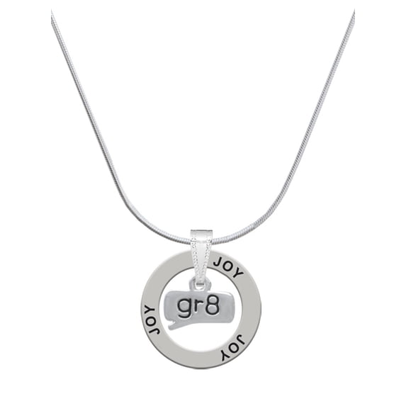 Delight Jewelry Silvertone Text Chat - gr8 - Great - Joy Ring Charm Necklace, 18"