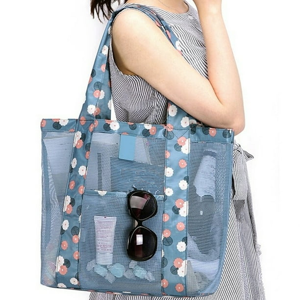 Bolso de playa de malla, bolso de playa impermeable, bolso de hombro de playa grande para mujer, bolso de mano de malla diseñado con precisión
