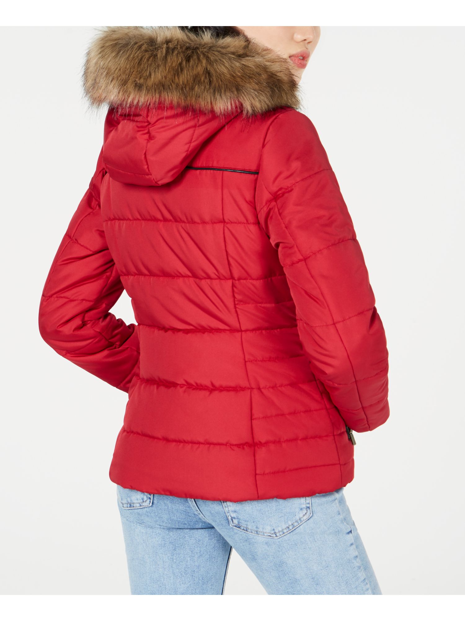 CELEBRITY PINK Womens Red Zippered Faux Fur Hood Lined Puffer Winter Jacket Coat Juniors M - image 2 of 2