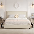 thumbnail image 3 of VECELO King Size Bed with 4 Storage Drawers Upholstered Platform Bed Adjustable with Nailhead Trim Headboard Wooden Slats Support Bed Frame, Beige, 3 of 8