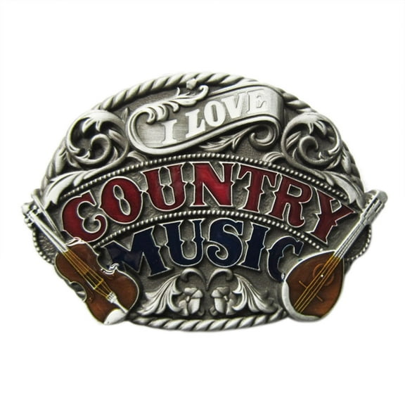 Vintage Style Enamel I Love Western Country Music Belt Buckle