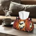 thumbnail image 4 of COEQINE PU Leather Tissue Holder Dispenser Rectangular Facial Tissue Holder Decorative Accessories for Office Desk Vanity Countertop Nightstand, Halloween Bat Moon Dead Branch Orange, 4 of 7