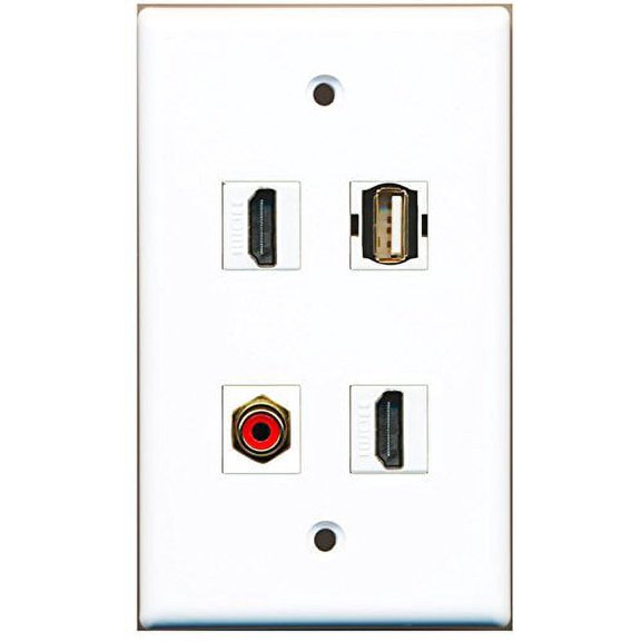 RiteAV - 2 Port HDMI 1 Port RCA Red 1 Port USB A-A Wall Plate