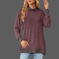 thumbnail image 2 of Lenpel Women's Long Sleeve Tunic Tops Turtleneck Side Split Soft Casual Pullover Tops Fall Fashion Sweatshirts, 2 of 7