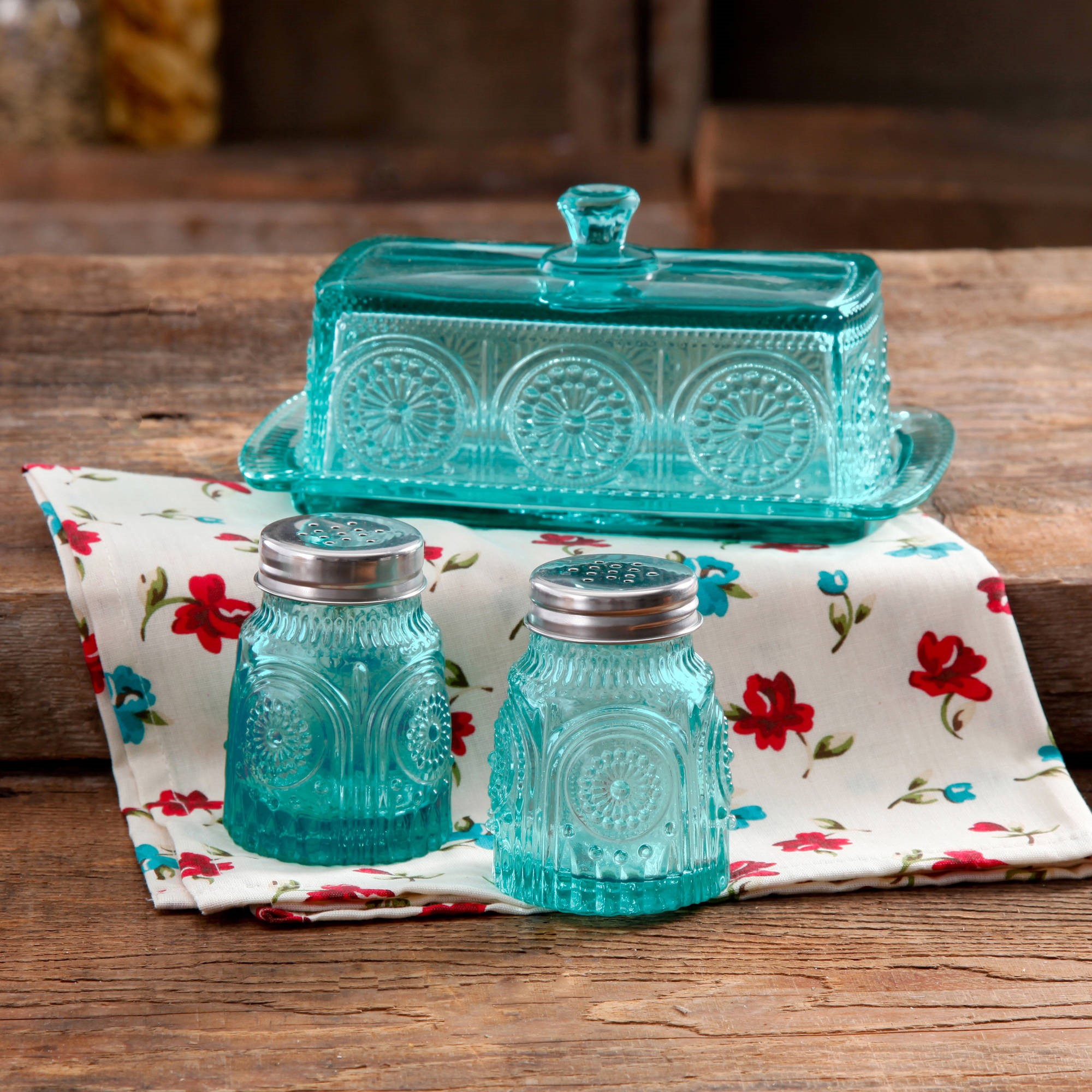 The Pioneer Woman Adeline Glass Butter Dish with Salt And Pepper Shaker Set - image 2 of 9