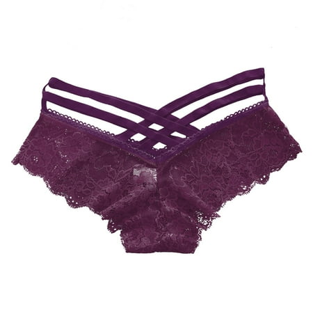 

Yuelianxi Ladies Solid Color Lace Thong Fashion Panties Lingerie Lace Floral Print Sheer Panties