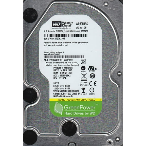 WD30EURS-63SPKY0, DCM HHNNHTJCH, Western Digital 3TB SATA 3.5 Hard Drive