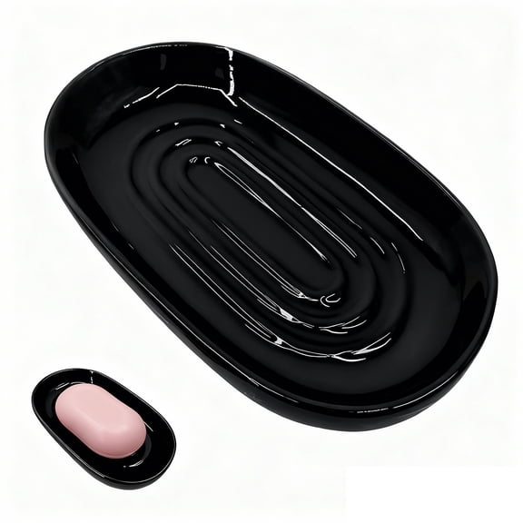 Januofit Soap Dish, Ceramic Soap Dish with Marble PatternShower, Soap Saver Tray for Bathroom, Kitchen Sink & Vanity, Multi-Use Holder for Jewelry, Rings, Keys (1 Pack, Black)