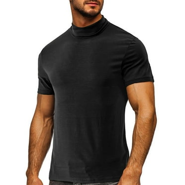 Penkiiy Men Short Sleeve Casual Fashion High Collar Base Shirt T Shirt Blouse T-shirts XXXL Black On Clearance
