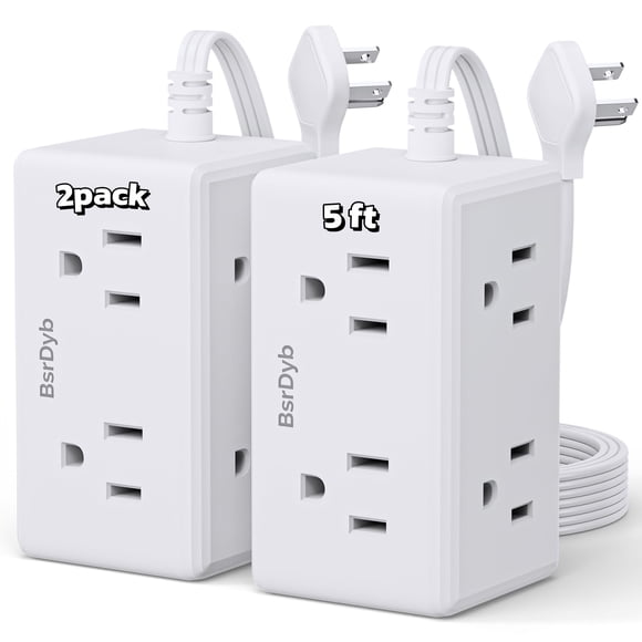 Power Strip BSRDyb, enchufe plano de 5 pies y 6 enchufes, soporte de pared, blanco