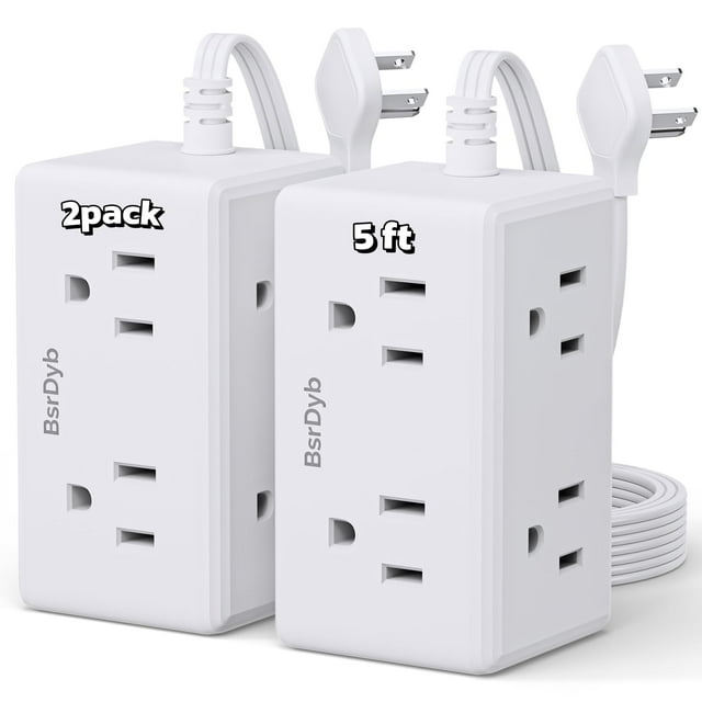 Power Strip BSRDyb, enchufe plano de 5 pies y 6 enchufes, soporte de pared, blanco