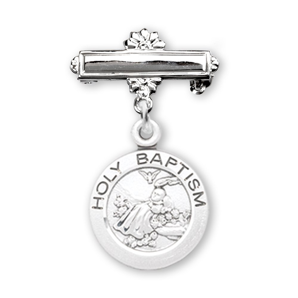 HMH Sterling Silver Baby Holy Baptism Round Medal on a Bar Pin