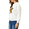 thumbnail image 4 of INSPIRE CHIC Women's Sequin Shiny Star Crew Neck Party Long Sleeve Sweatshirt Top White M, 4 of 6