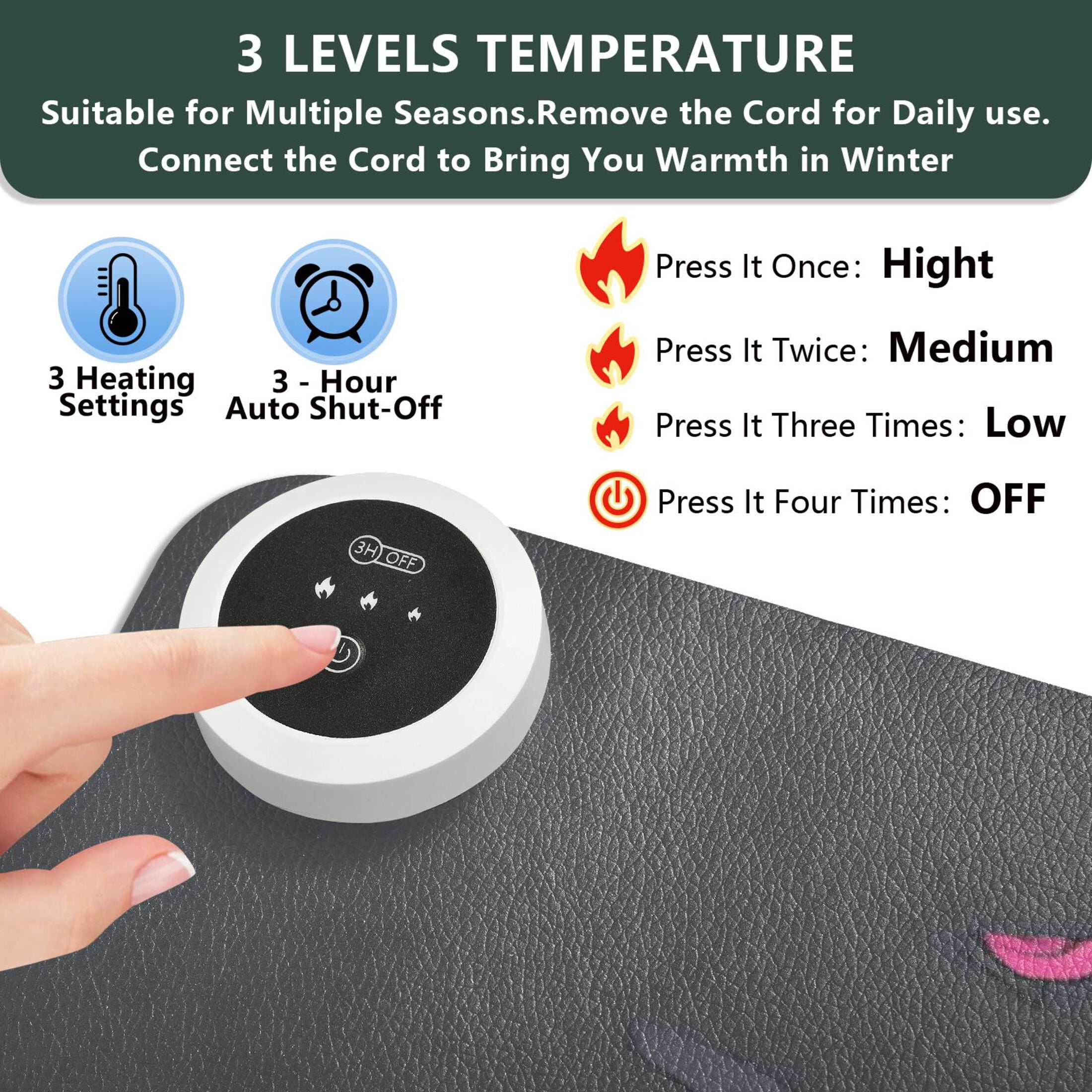 Large Heated Desk Mat Mouse Pad 31.5"x13"PU Leather Graphene Heating Desk Warmer with 3 Temperature Settings 110V US Plug Non-Slip Warm Pad for Home, Office, and Gaming Pink Hearts and Black Skulls