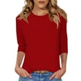 thumbnail image 2 of CKpwisy Sweaters for Women 3/4 Sleeve Crewneck Top Solid Color Loose Lightweight Pullover Top Fall Fashion Outfits 2025, 2 of 6