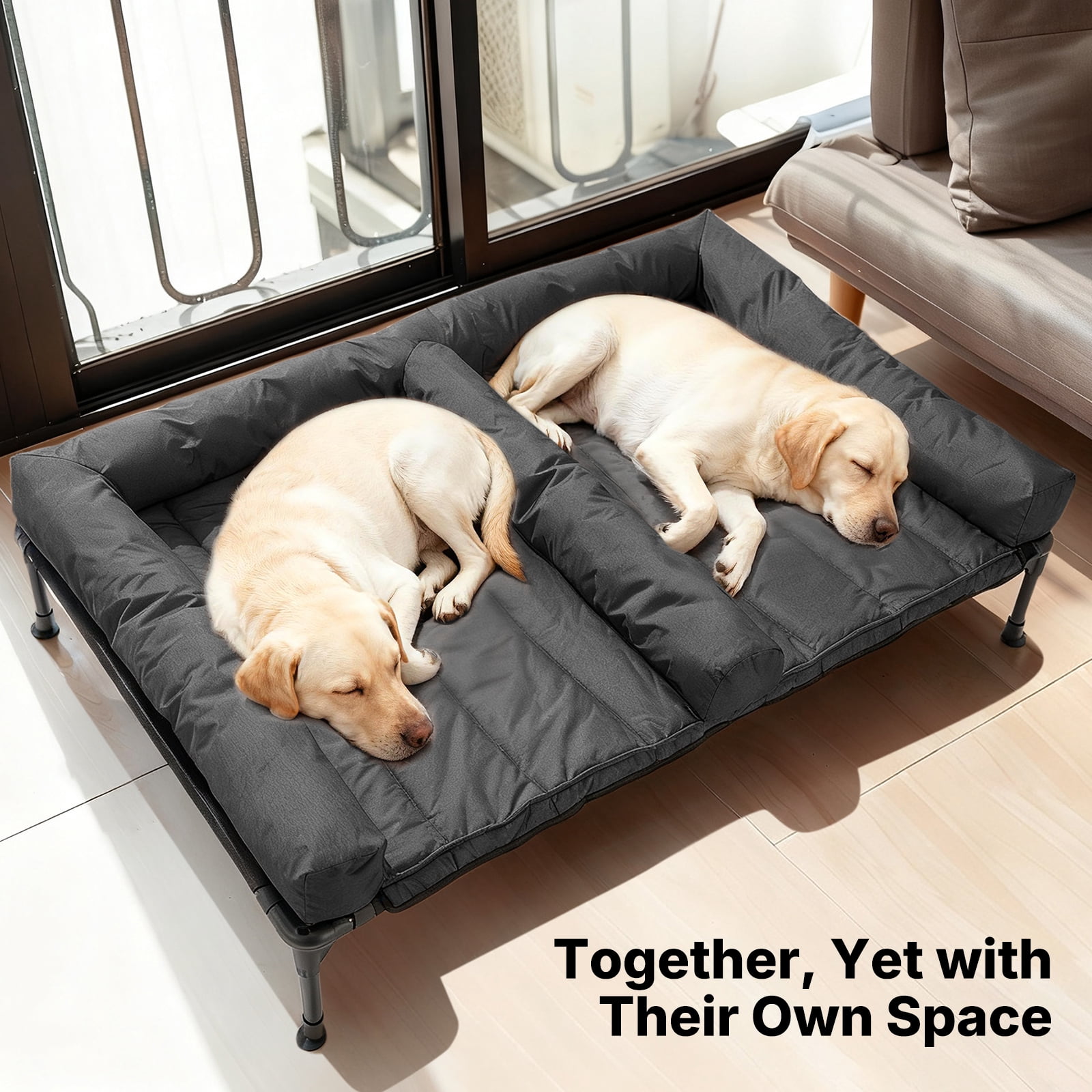 Veehoo Cooling Raised Dog Bed + Removable Double Dog Bed Cushion, 59" x 37.5", Black