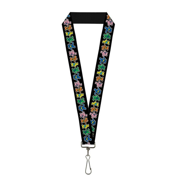 Grateful Dead Lanyard, Dancing Bears Black Multi Color, Elastic
