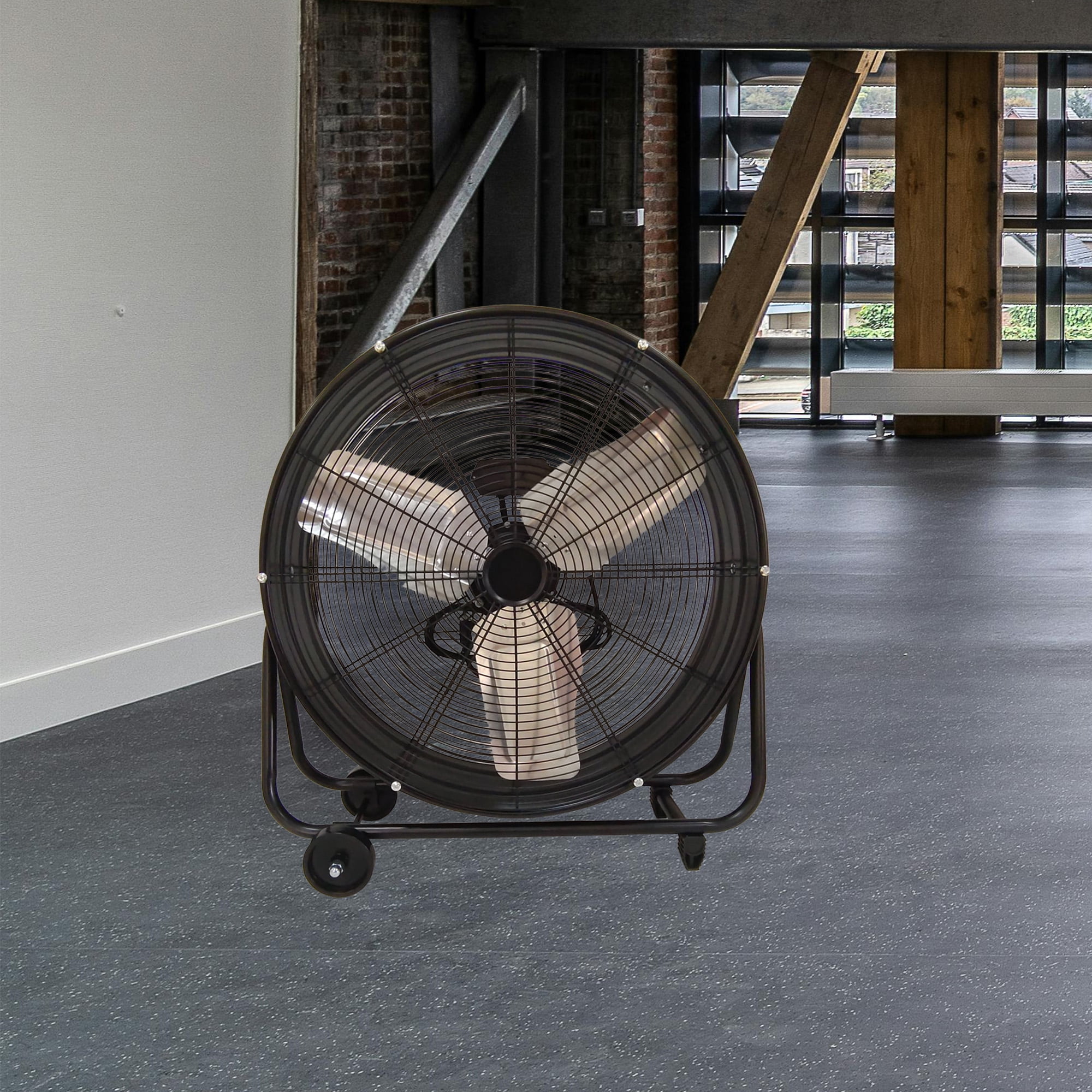 MAYEERTY 24in Metal Industrial Drum Fan, 2-Speed Copper Motor Aluminum Blades, 10250 CFM High Velocity for Garage Warehouse