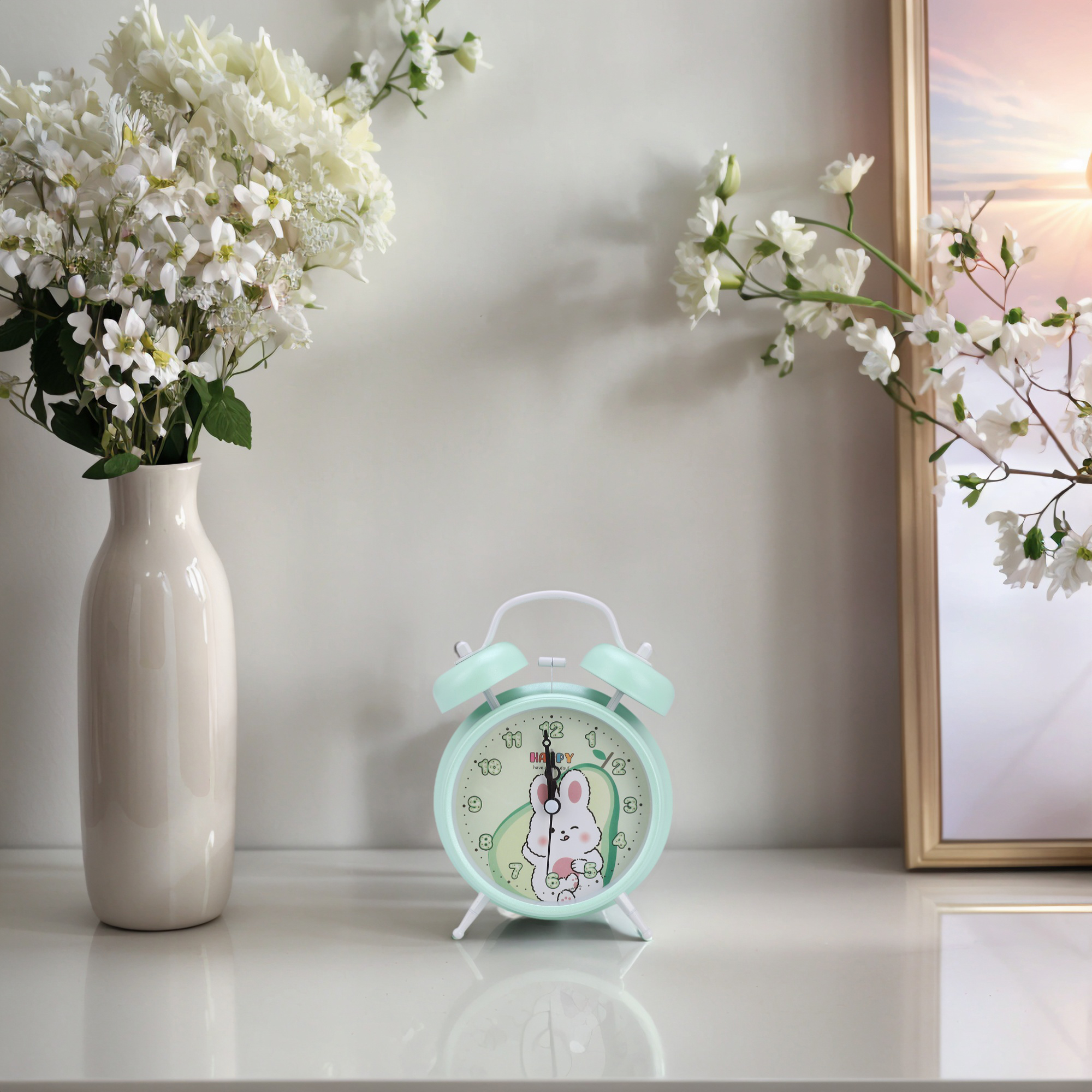 Unique Bargains Cute Rabbit Pattern Alarm Clock Green - Pear 4.6"L x 2.2"W x 6.6"H