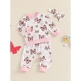 thumbnail image 3 of Suealasg Baby Girl Fall Outfits 6M 1T 2T 3T 4T Toddler Girl Clothes Long Sleeve Floral Butterfly Print Pullover Tops +Long Pants+Headband 3Pcs Little Girl Casual Autumn Tracksuit Clothing, 3 of 7