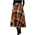thumbnail image 2 of QSAWXQZ Women's Plaid Flared Midi Skirt Button A Line Casual Fall Skirt with Pockets for Spring Orange M, 2 of 9