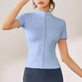thumbnail image 2 of YOUSNH High Elastic Yoga Short Sleeved Jacket Stand Collar Tight Sports Coat Short Sleeved Cardigan for Women Womens Tops 2024 Sky Blue S, 2 of 5